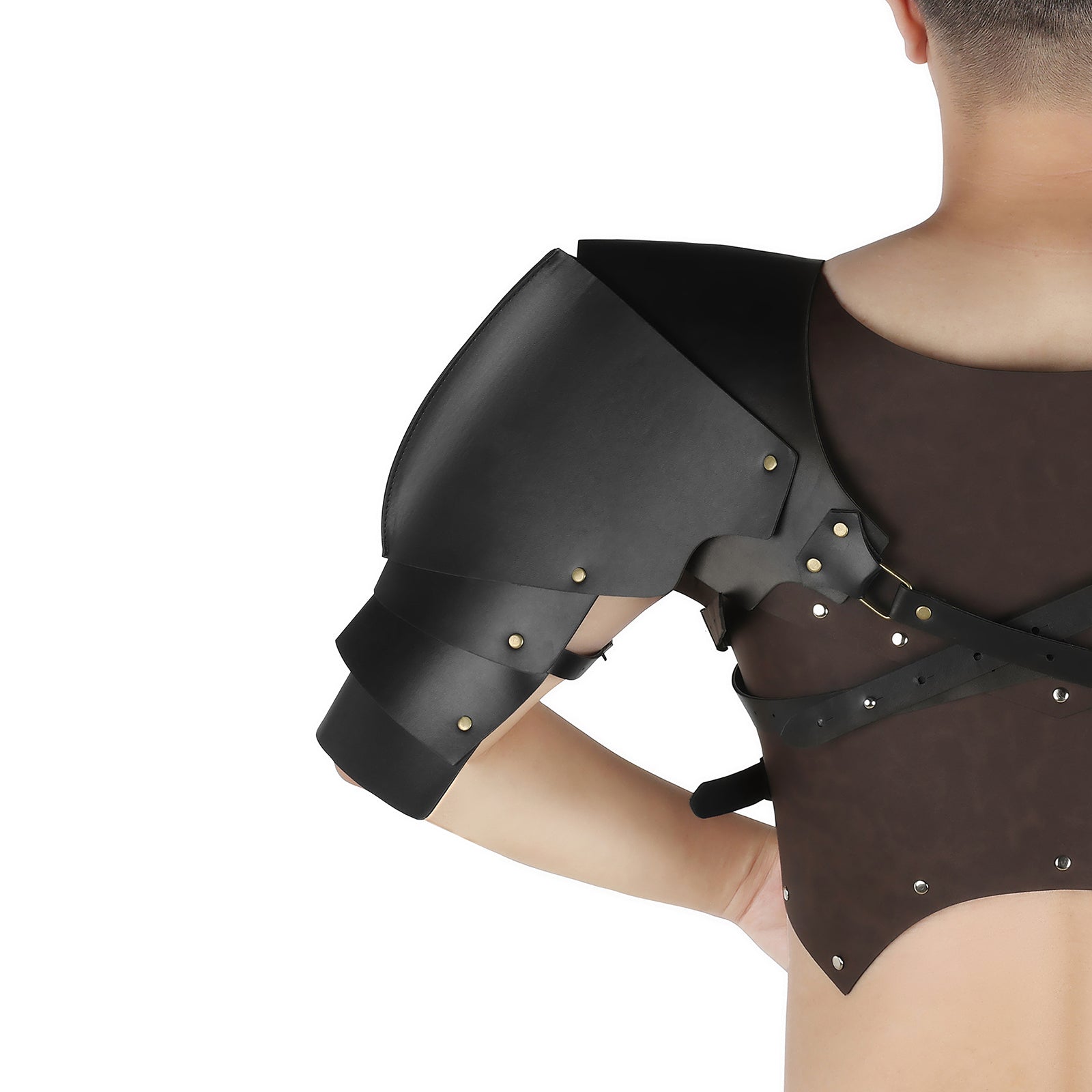 Black Leather Shoulder Armor Chest Harness Adjustable Rivet Decor